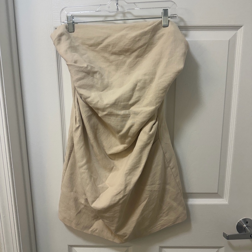 CBK Strapless Draped Tan Cocktail Dress